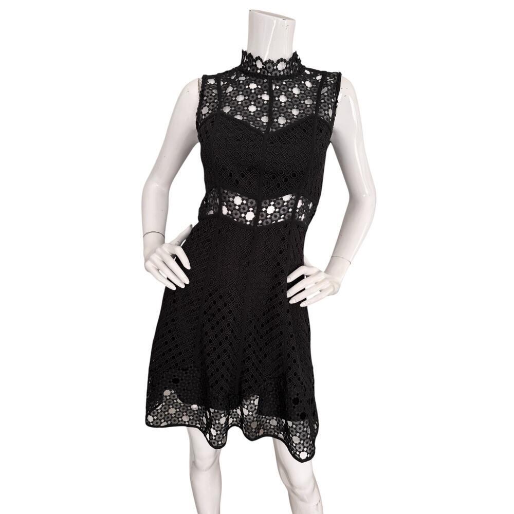 SANDRO Dress Black Guipure Lace Cap Sleeve Fit Flare Party Cocktail Small - Picture 3 of 9